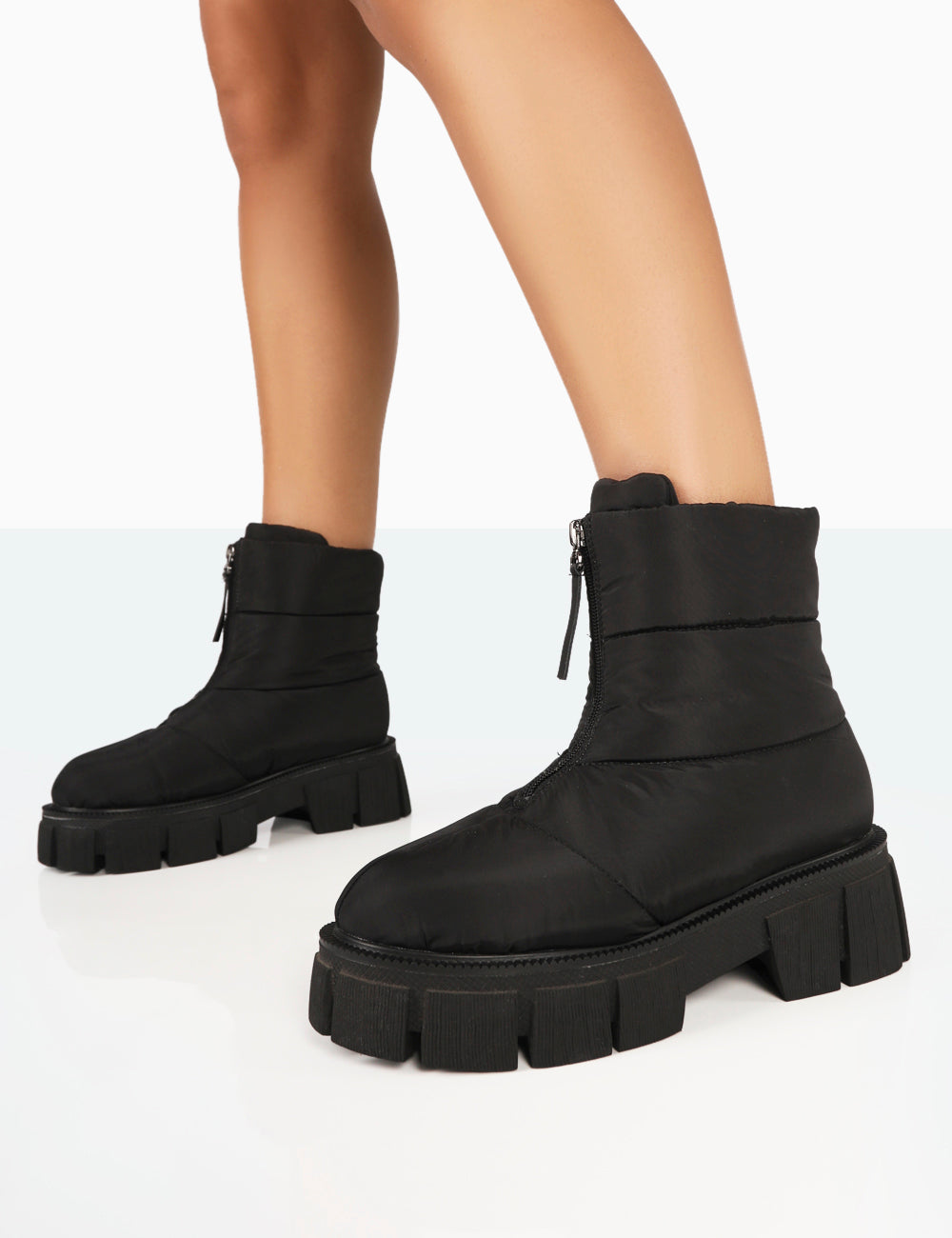 Puffy Black Nylon Zip Up Chunky Sole Snow Ankle Boots | Public Desire Puffy Black Nylon Zip Up Chunky Sole Snow Ankle Boots | Public Desire