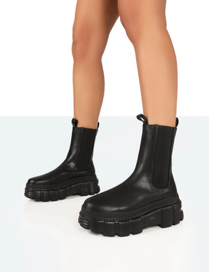 Banner Black PU Chunky Sole Ankle Boots | Public Desire