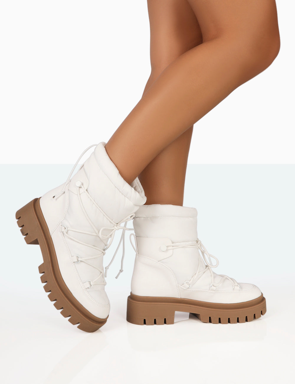 Snowy White Lace Up Chunky Sole Snow Ankle Boots | Public Desire