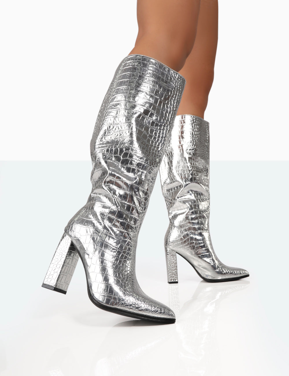 Public Desire pointed metallic ankle boots in Silver Metallic