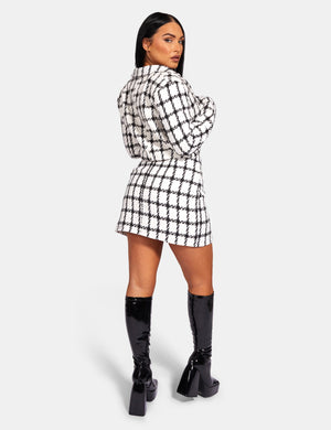 MONOCHROME TEXTURED CHECK CROPPED BLAZER IVORY