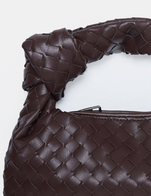 The Blame Chocolate Woven Pu Knot Detail Mini Pu Bag