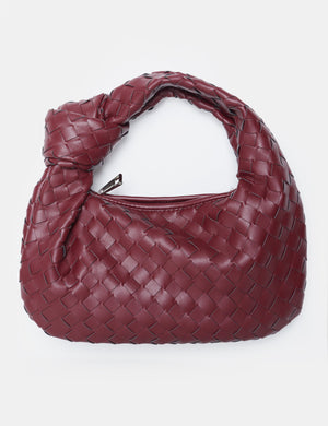 The Blame Burgundy Woven Pu Knot Detail Mini Pu Bag