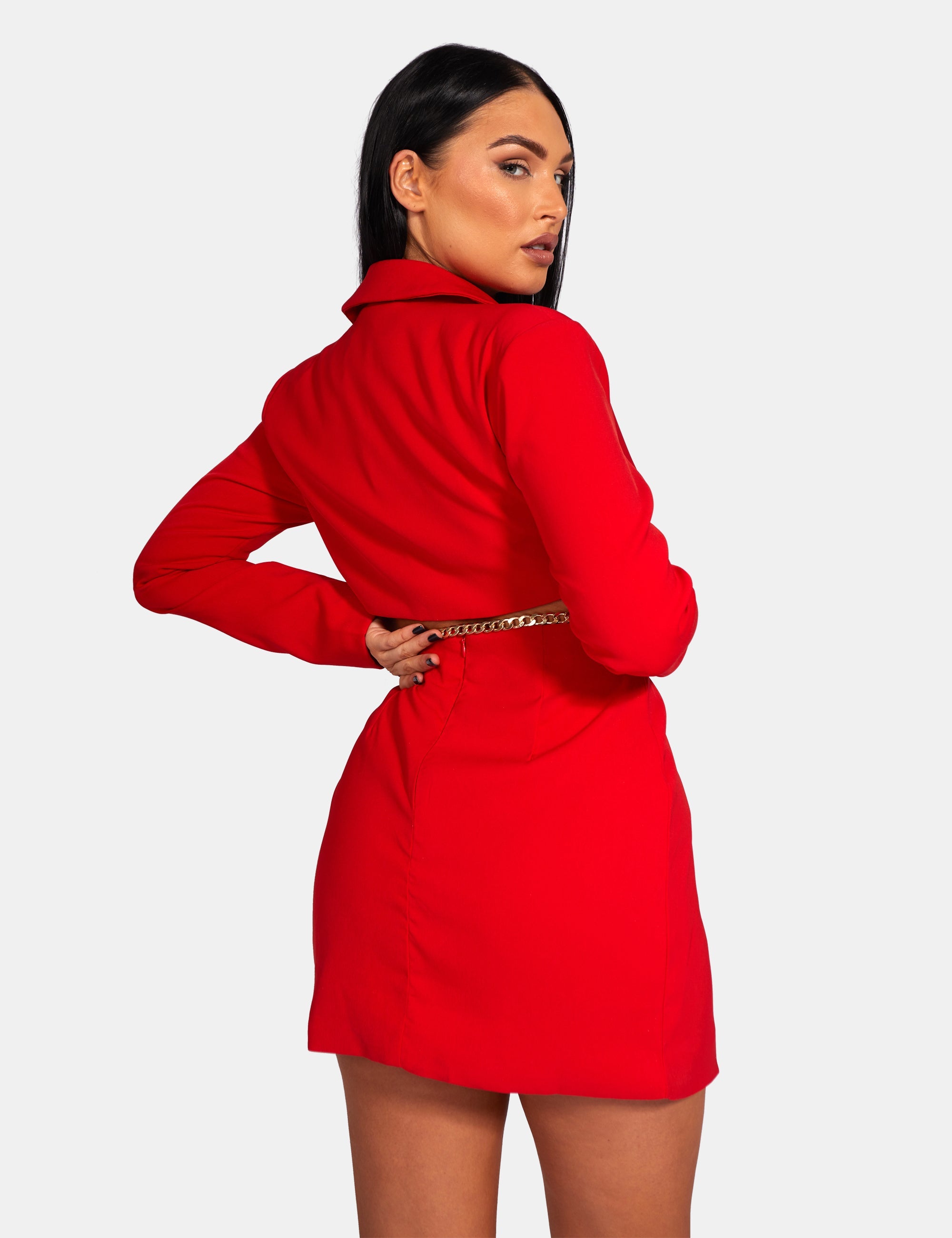 Red belted blazer on sale dress