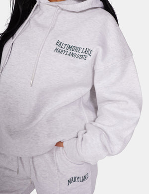 Embroidered Wave Slogan Oversized Hoodie Oatmeal Marl