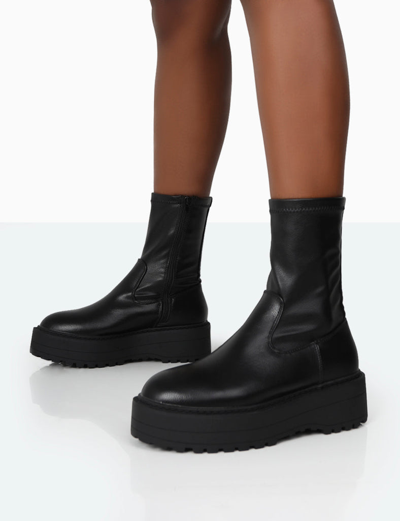 Auden Black PU Chunky Sole Ankle Boots | Public Desire