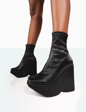 Versus Wide Fit Black Satin Platform Sole Ankle Boots