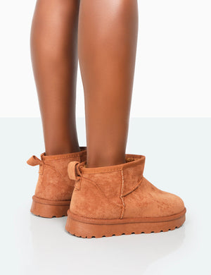 Flurry Chestnut Brown Faux Suede Ultra Mini Ankle Boots