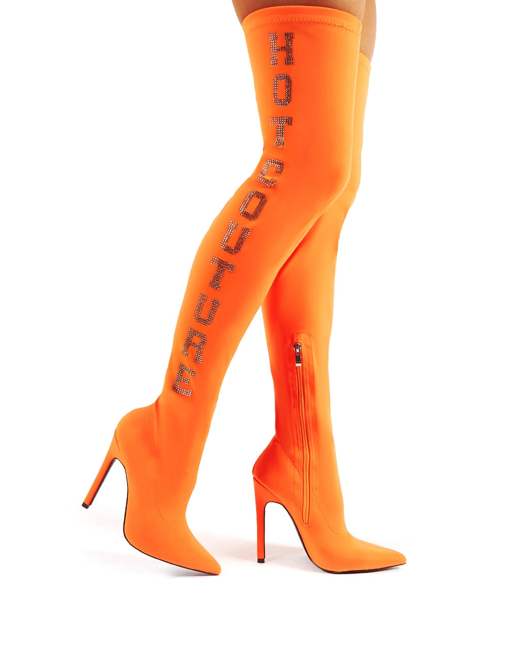 Neon orange thigh hot sale high boots