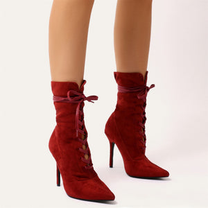 Sass Lace Up Ankle Boots in Bordeaux Faux Suede