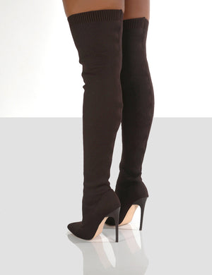 Ariame Chocolate Over The Knee Knitted Boots