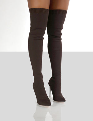 Ariame Chocolate Over The Knee Knitted Boots