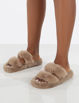 Bunny Stone Double Strap Fluffy Slippers