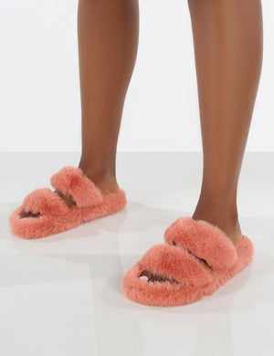 Bunny Peach Double Strap Fluffy Slippers