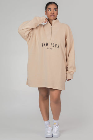 Curve Oversize Half Zip Sweater Dress Stone | Kaiia