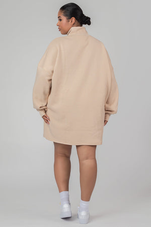 Curve Oversize Half Zip Pullover Sweater Dress Stone