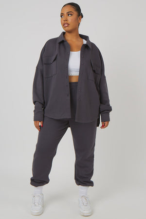 Curve Oversized Pocket Front Shacket Dark Grey