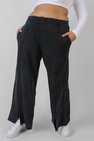 Curve Split Front Seam Detail Wide Leg Joggers Acid Wash