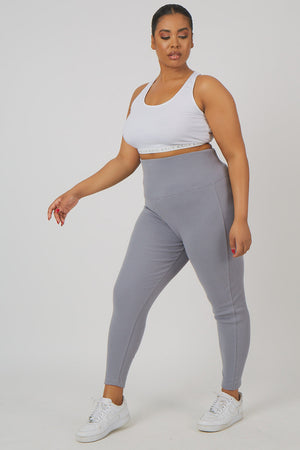 Curve Thick Waistband Ribbed Leggings Grey