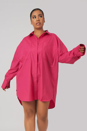 Curve Oversized Poplin Shirt Dress Pink