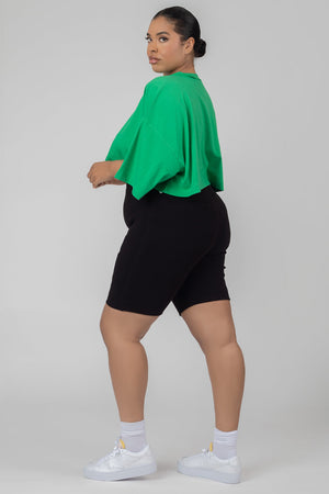 Curve Exposed Seam Oversized Cropped T Shirt Green