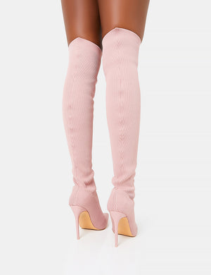 Chateau Wide Fit Dusty Pink Stilleto Over the Knee Pointed Toe Boots