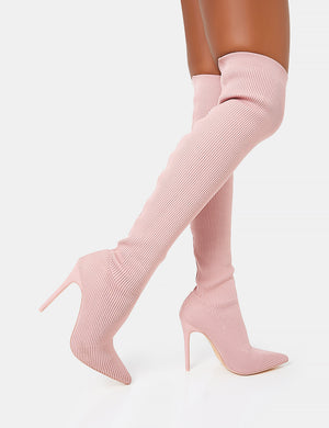 Chateau Wide Fit Dusty Pink Stilleto Over the Knee Pointed Toe Boots