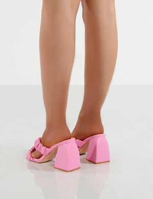 Elsa Pink PU Scrunchie Cross Strap Block Heel