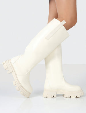 Genius Off White Knee High Chunky Sole Boots