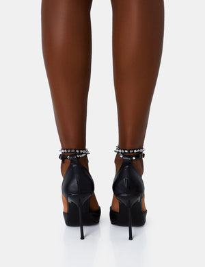 Hypnotize Black Pu Stud Detail Strappy Stiletto Court Heels