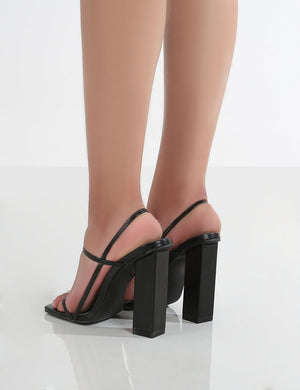 Halley Black PU Strappy Block Heels