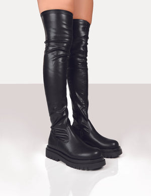 Hayla Black PU Over The Knee Chunky Sole Boots