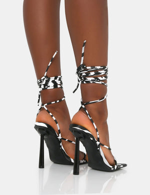 Lacey Zebra Print Square Toe Strappy Lace Up Stiletto Heels