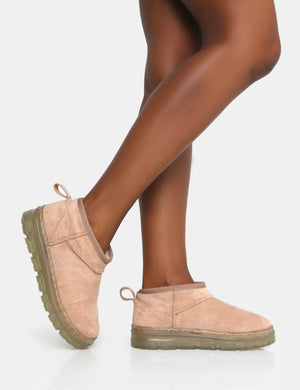 Bambi Beige Faux Suede Ultra Mini Ankle Boots
