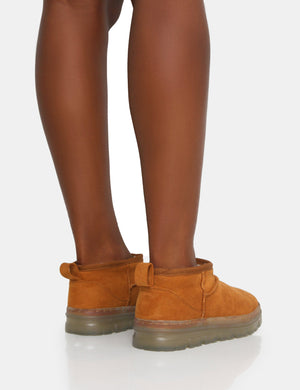 Bambi Tan Faux Suede Ultra Mini Ankle Boots
