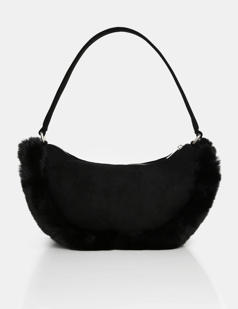 The Kinley Black Suede Faux Fur Shoulder Bag Public Desire