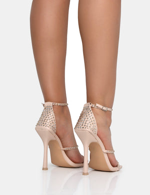 Golda Nude Diamante Strappy Barely There Square Toe Stiletto Heels