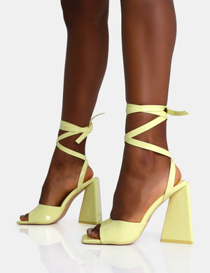 Mojito Yellow Patent Lace Up Pyramid Block Heels