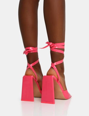 Mojito Coral Patent Lace Up Pyramid Block Heels