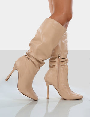 Iris Nude Pointed Toe Stiletto Knee High Boots