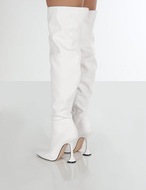 Indica White PU Over The Knee Boots