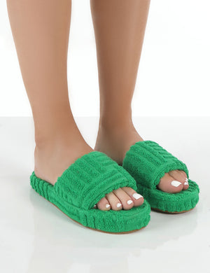 Juicy Green Terry Towelling Slider Slippers