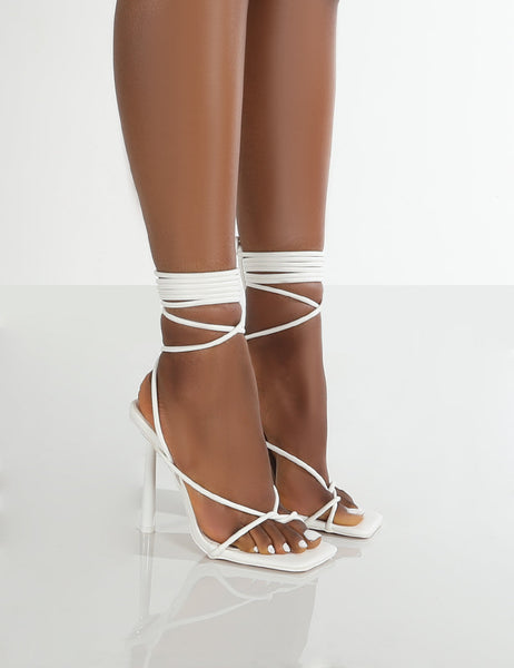 White Wide Fit Tube Strappy Laces Up High Heels