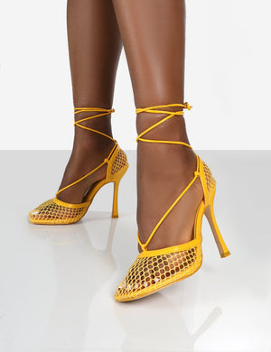 Longshot Yellow Wrap Around Mesh Heels