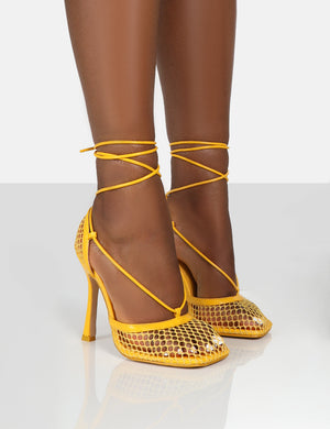Longshot Yellow Wrap Around Mesh Heels