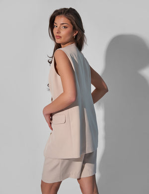 Kaiia Tailored Longline Sleeveless Blazer Co-ord Cream