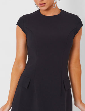 Kaiia Tailored Pocket Detail Mini Shift Dress in Black