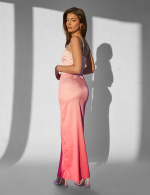 Kaiia Satin One Shoulder Maxi Dress Pink Ombre