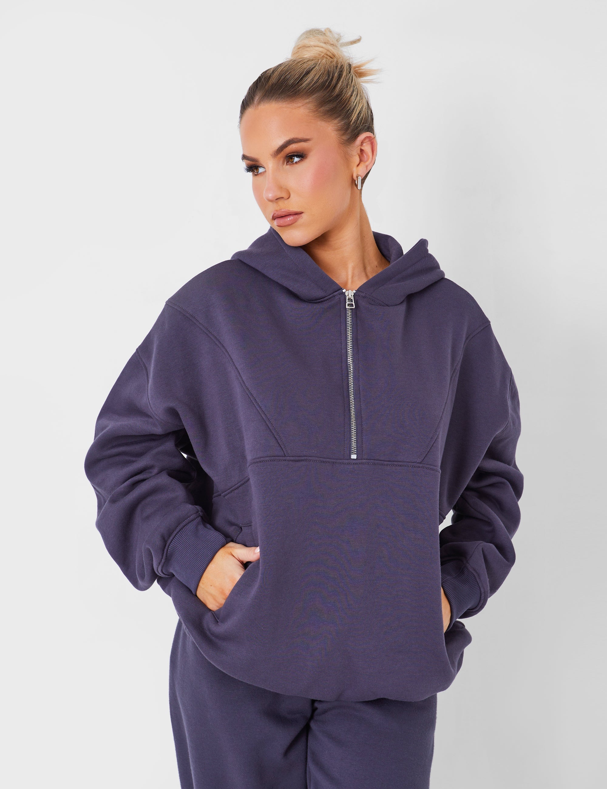 Half Zip Oversized Hoodie Dark Grey | Public Desire