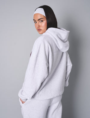 Kaiia Slogan Oversized Hoodie Light Grey Marl With Burgundy